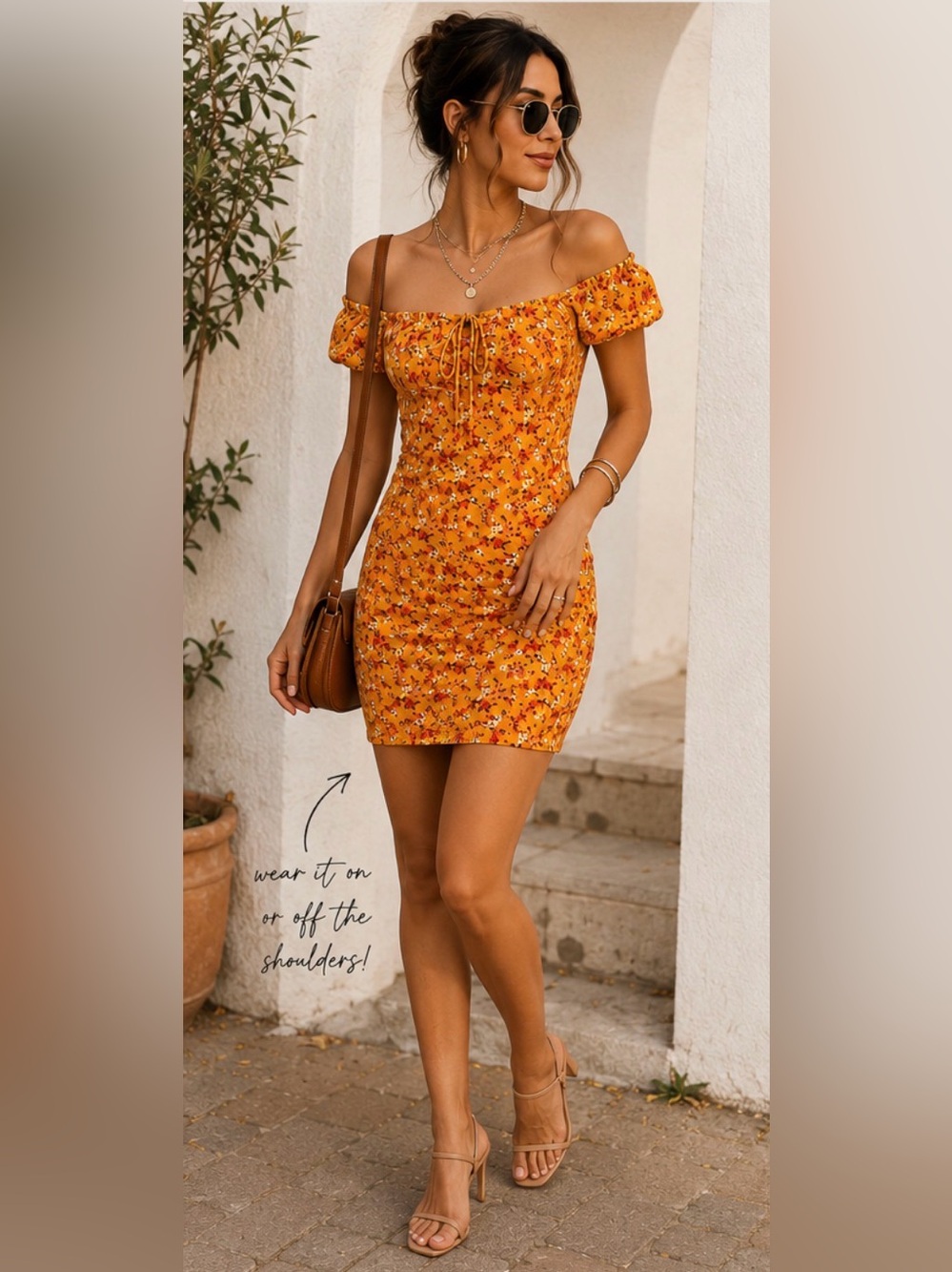 Forever 21 Mustard Floral Off-Shoulder Mini Dress